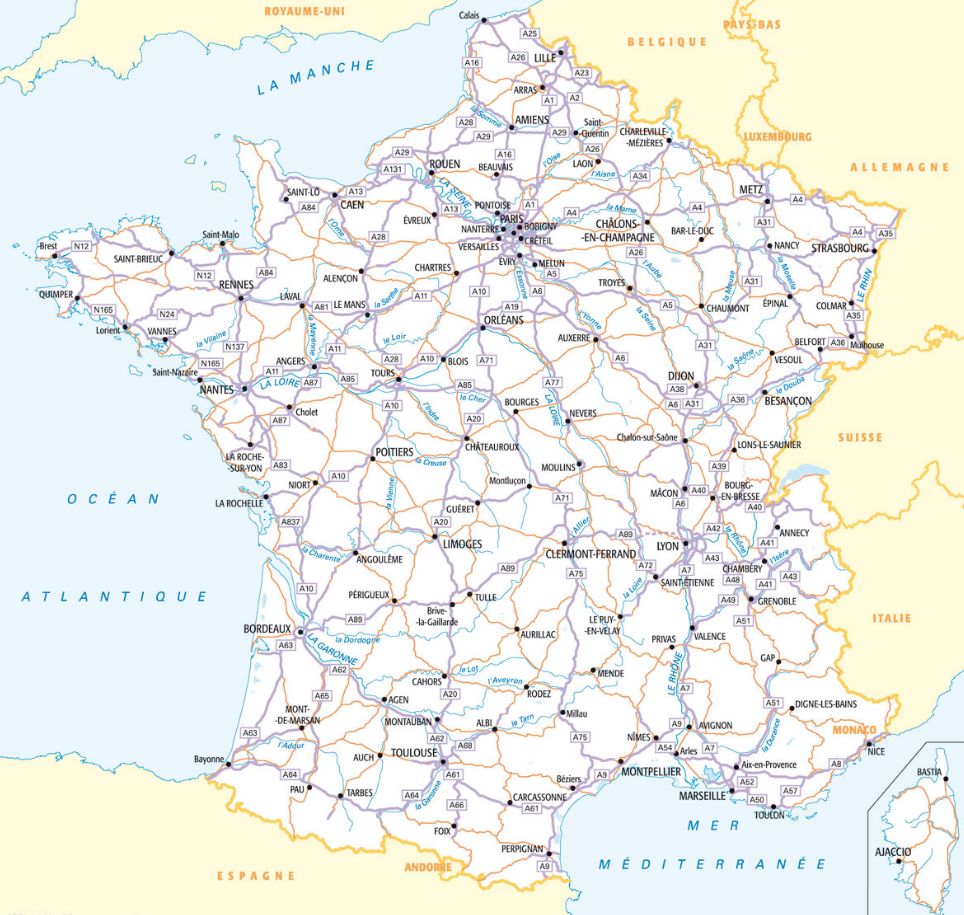 Карта автомагистралей Франции